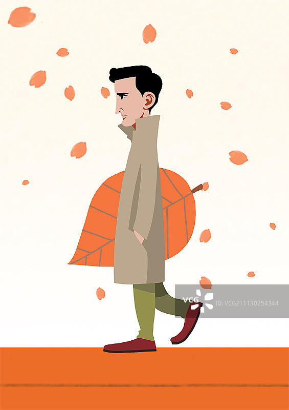 身穿风衣，背景为秋季景色的男士图片素材