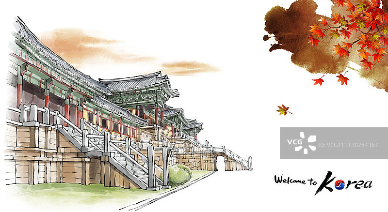韩国风景插画图片素材