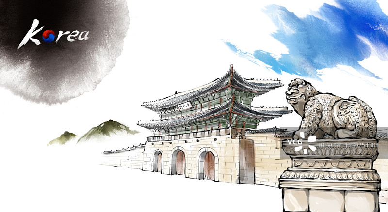 韩国风景插画图片素材