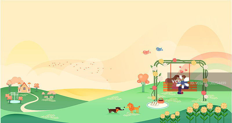 年轻情侣山坡秋千亲吻图片素材