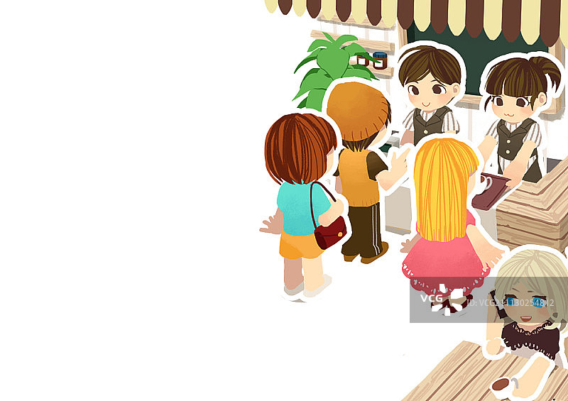 人们在咖啡馆柜台前排队图片素材