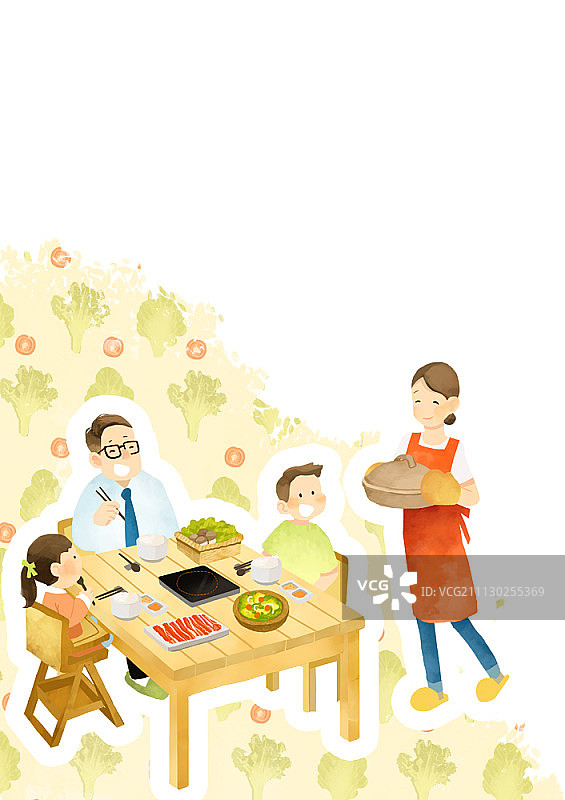 一家人围坐在餐桌旁图片素材