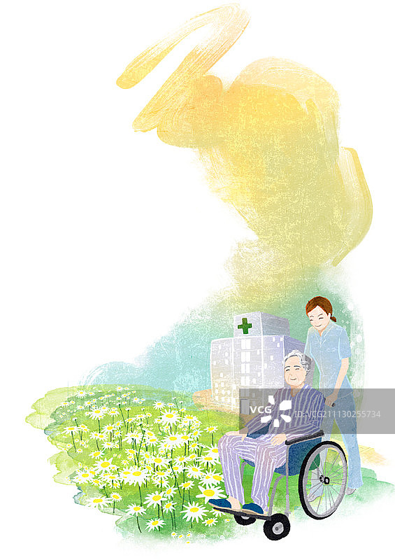护士和轮椅上的年长男人图片素材
