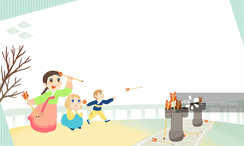 孩子们玩韩国传统游戏：投壶图片素材