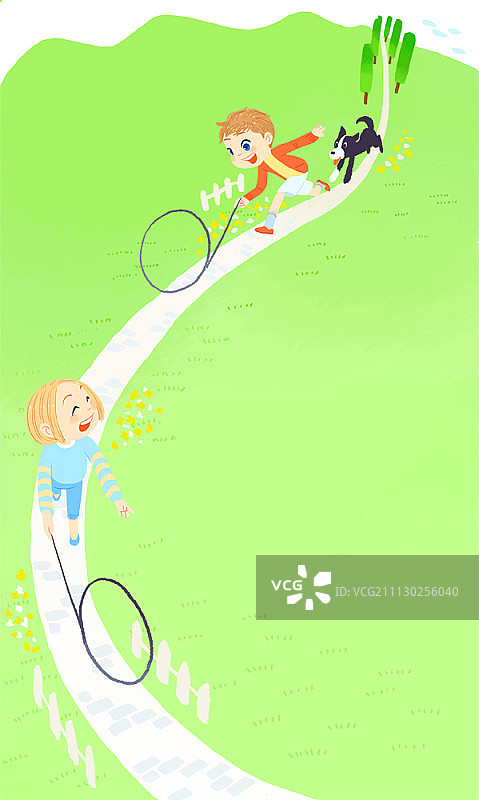 孩子们滚铁环图片素材