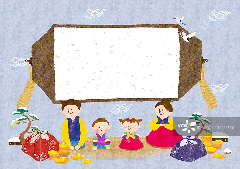 一家人穿韩服鞠躬图片素材