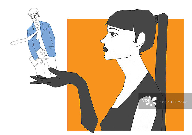 穿着黑色连衣裙的女人手牵着男人图片素材