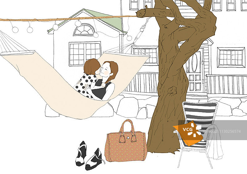 女人和女孩在吊床上休息图片素材