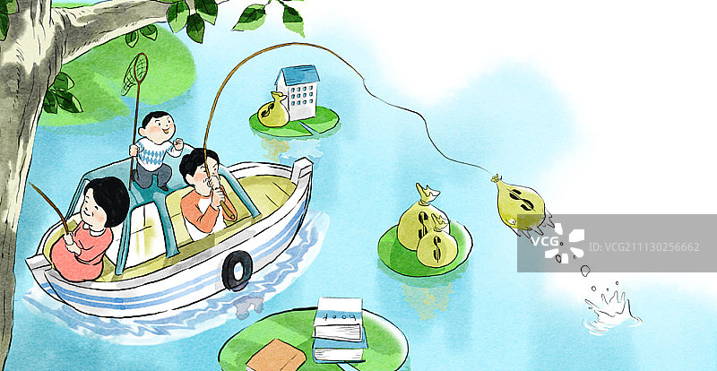 一家人钓鱼，收获满满图片素材