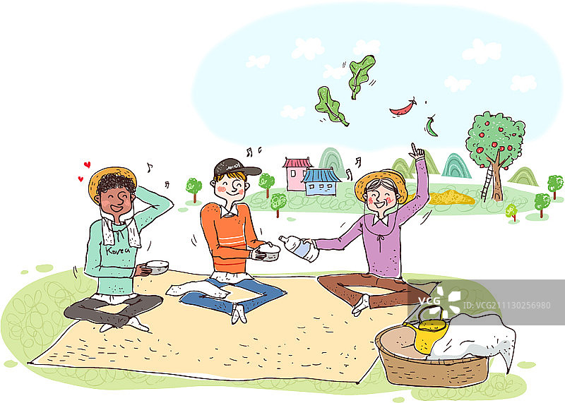 体验韩国文化的西方人插画图片素材