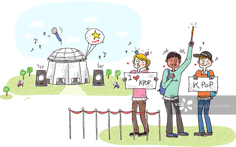 体验韩国文化的西方人插画图片素材