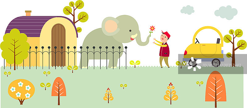 大象给饲养员献花图片素材