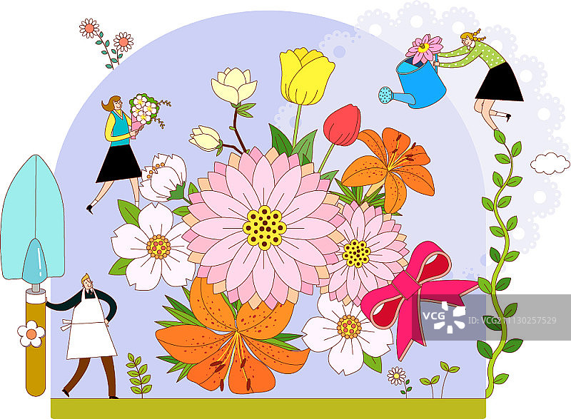 人们浇花的插画图片素材