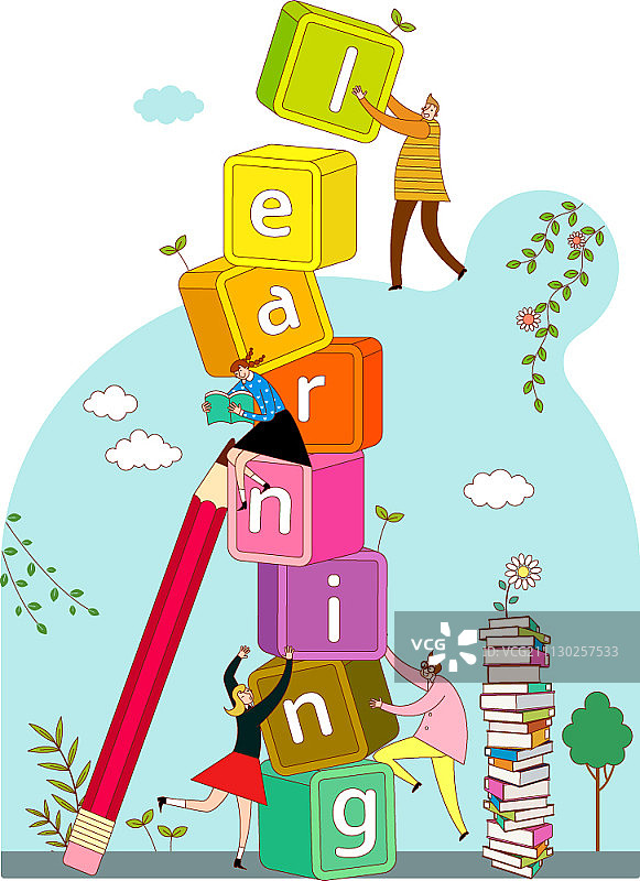 学习英语的人物插画图片素材