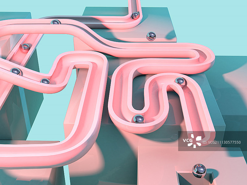 3D小钢珠在弯曲的轨道里运动图片素材