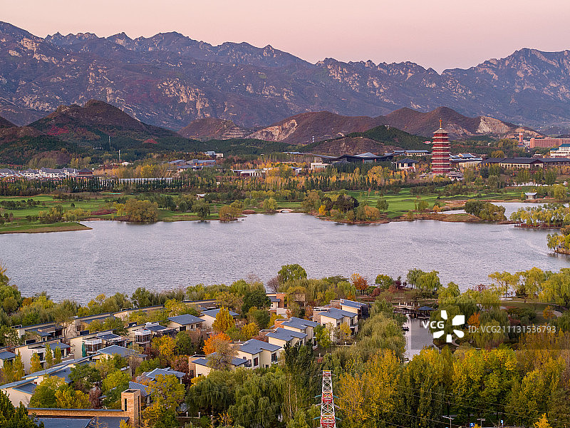 航拍雁栖湖附近环境图片素材