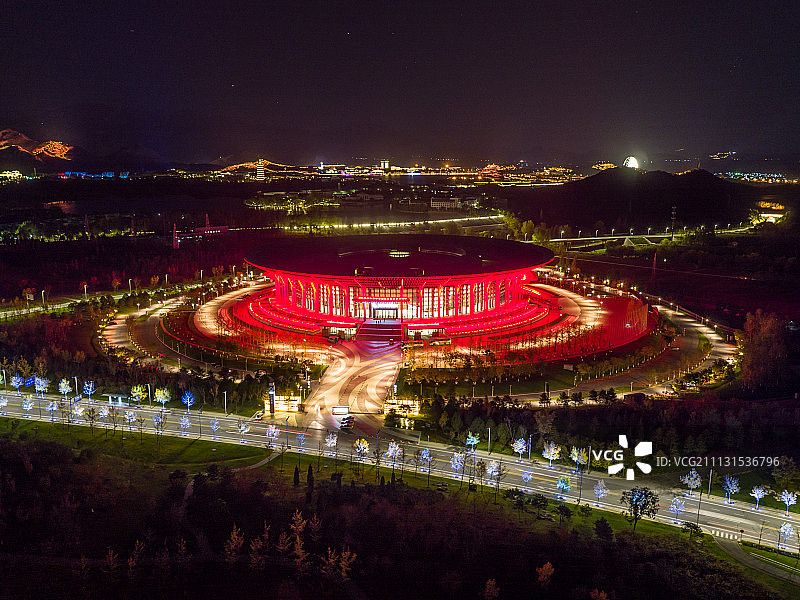 航拍雁栖湖国际会议中心及附近环境图片素材