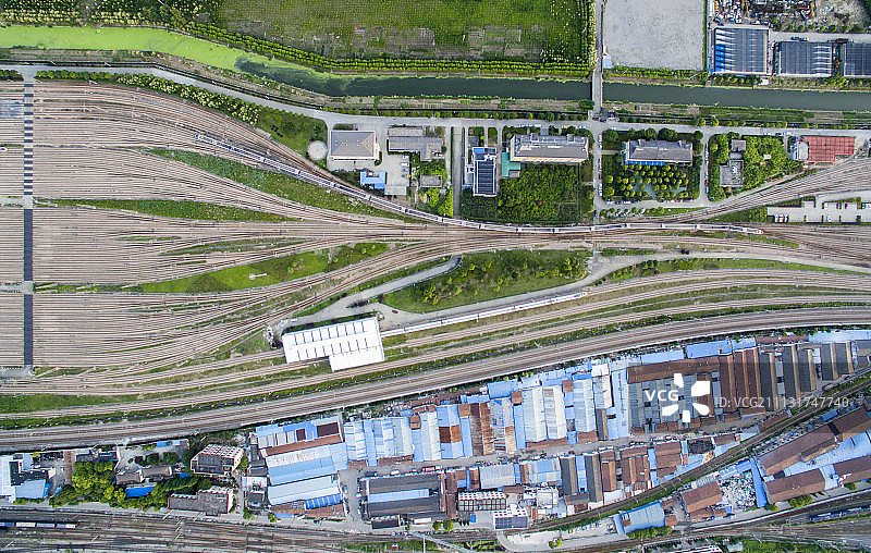 航拍夕阳高铁车库图片素材