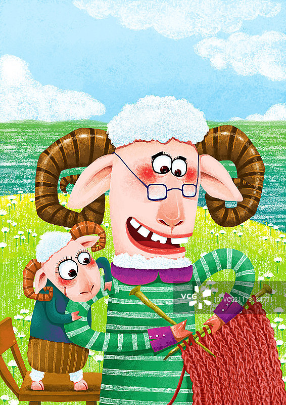 天地童趣动物插画系列-羊织毛衣图片素材