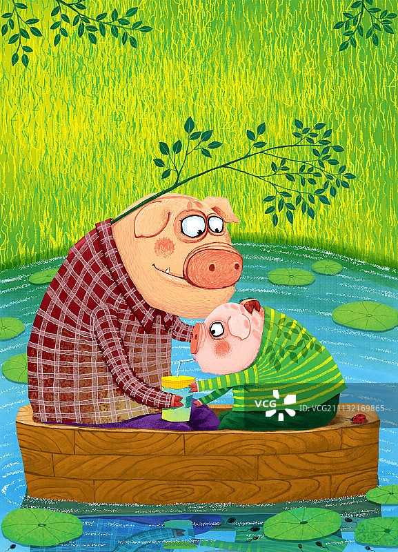 动物大世界插画系列-木船上的猪图片素材