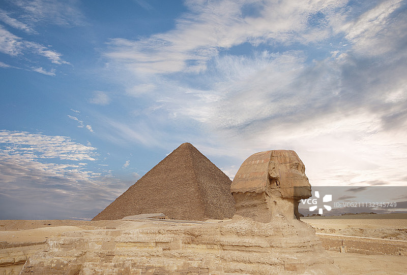 埃及胡夫金字塔,狮身人面像图片素材