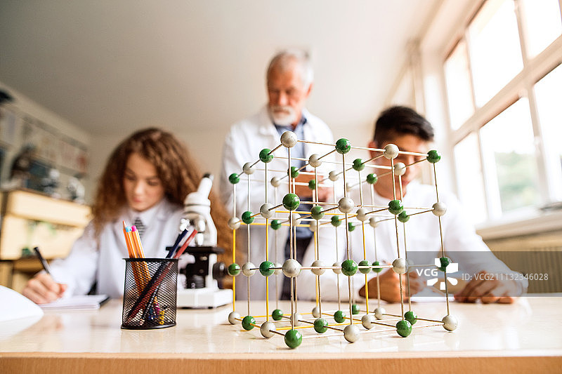 年长的老师在劳动中给高中生讲生物课图片素材