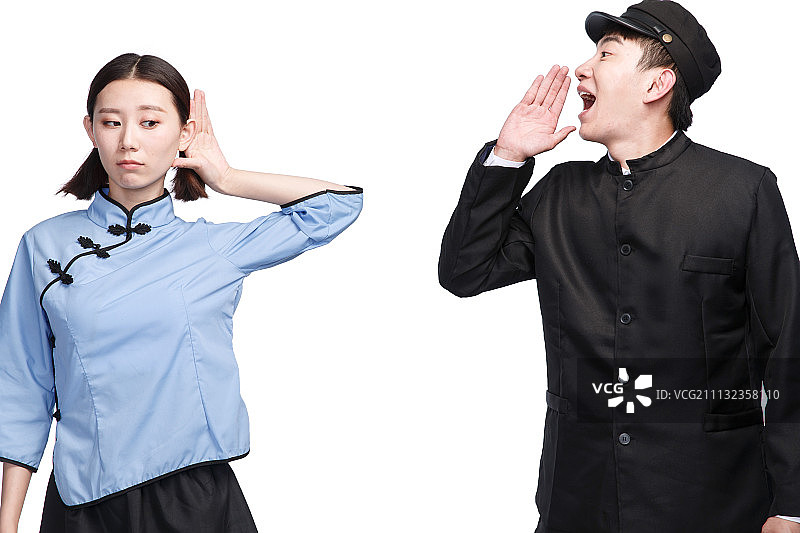 复古青年男女大喊图片素材