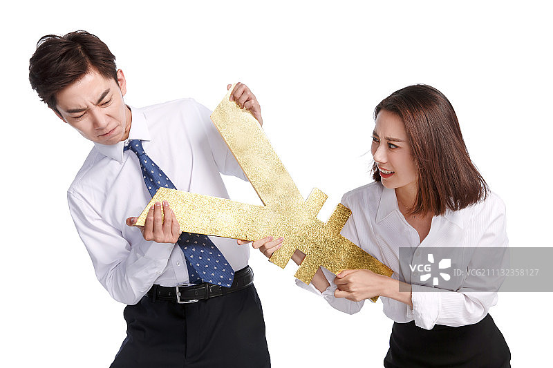 商务青年男女抢夺金钱图片素材