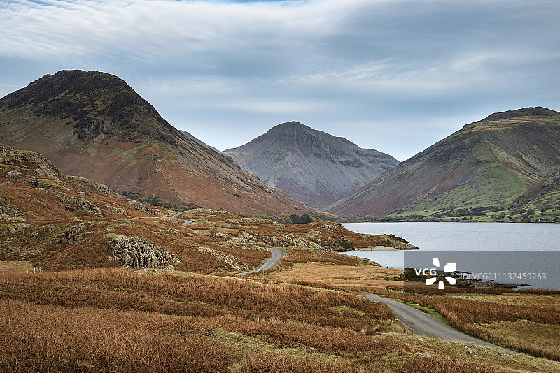 Wast Water湖和群山的绚丽日落风光图片素材