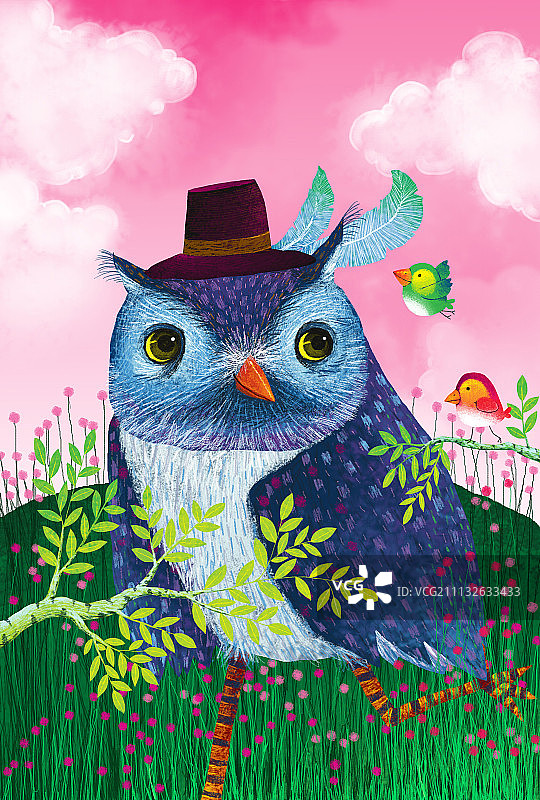 动物儿童插画系列-奔跑的猫头鹰图片素材