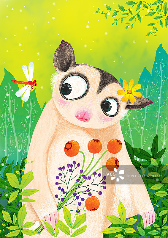 动物儿童插画系列-鼯鼠和蜻蜓图片素材