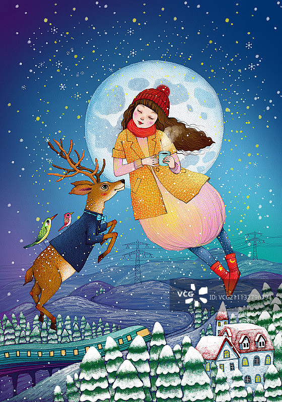 麋鹿女孩节日快乐图片素材