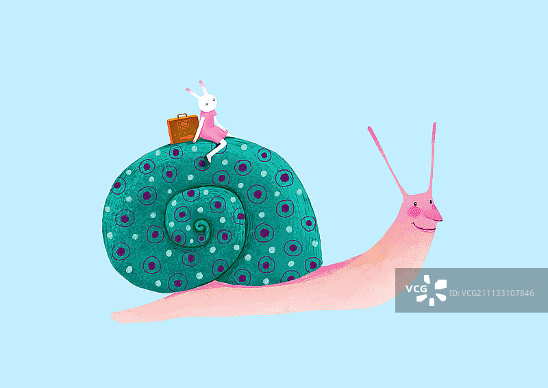 哲理兔系列插画-骑着蜗牛去旅行图片素材