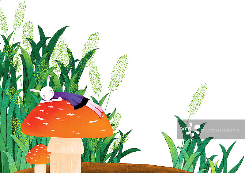 哲理兔系列插画-蘑菇上睡觉图片素材