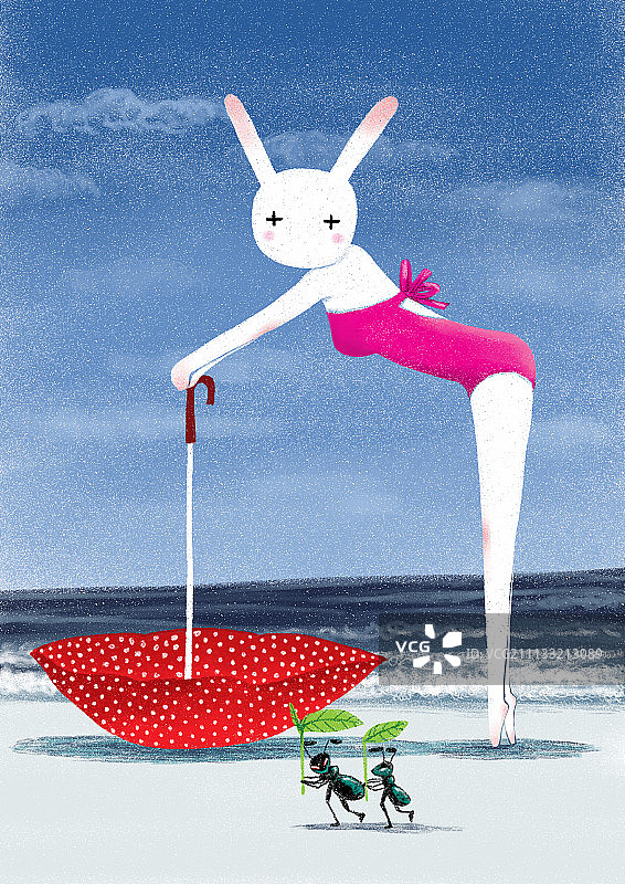 哲理兔系列插画-海边梦露图片素材