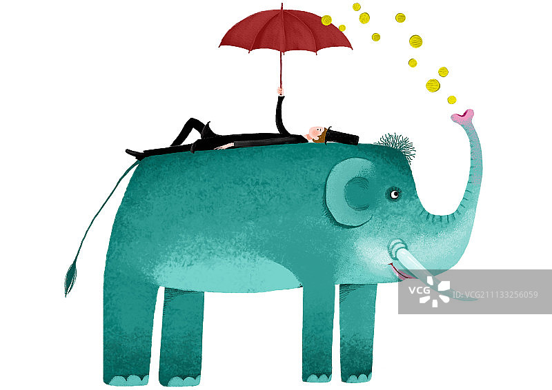大礼帽大绅士系列插画-大象喷钱币图片素材
