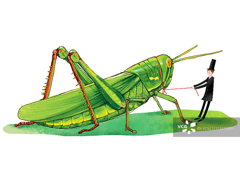 大礼帽大绅士系列插画-我和蝗虫图片素材