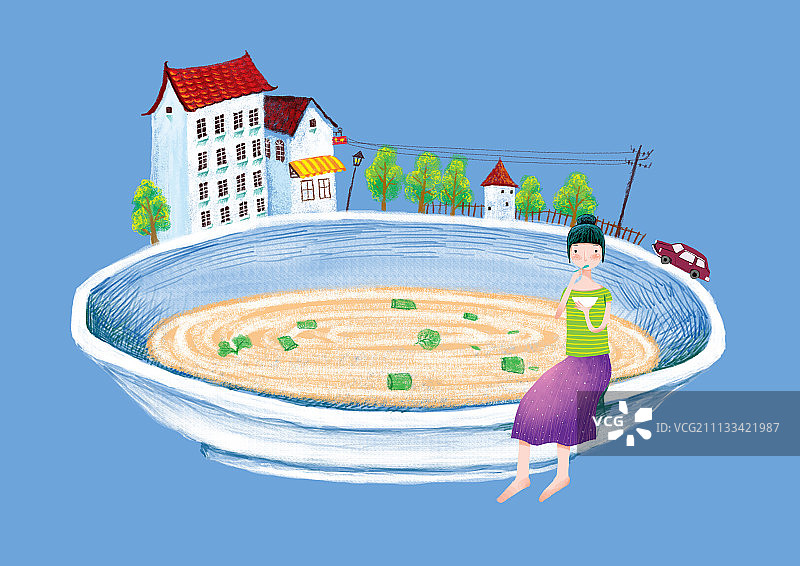 哲理女孩系列插画-美食图片素材