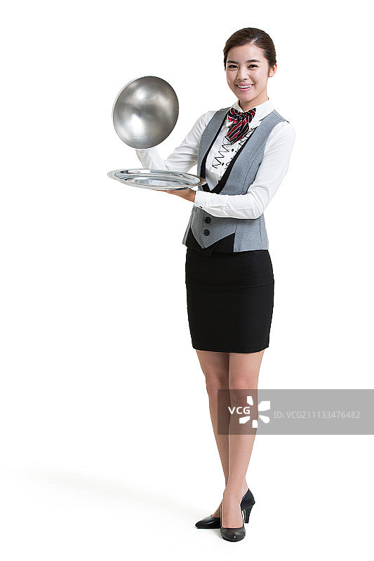 酒店微笑女服务生上菜图片素材