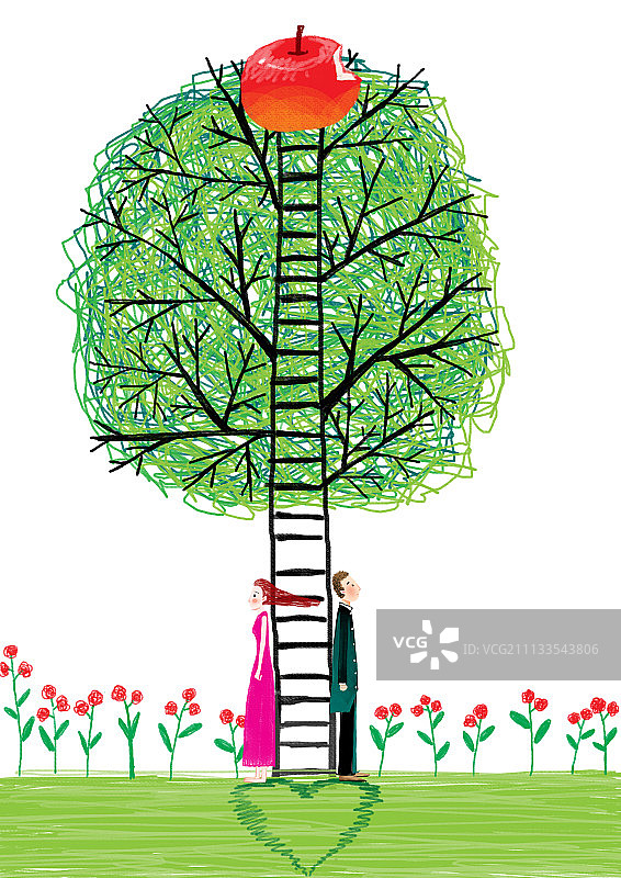哲理女孩系列插画-爱情的果实图片素材