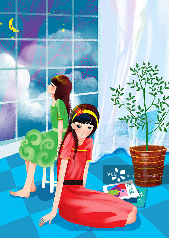 唯美插画系列-闺蜜图片素材