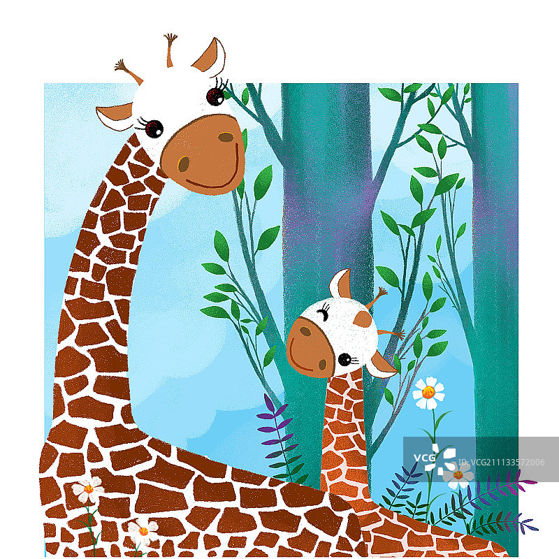 儿童插画系列-长颈鹿的爱图片素材