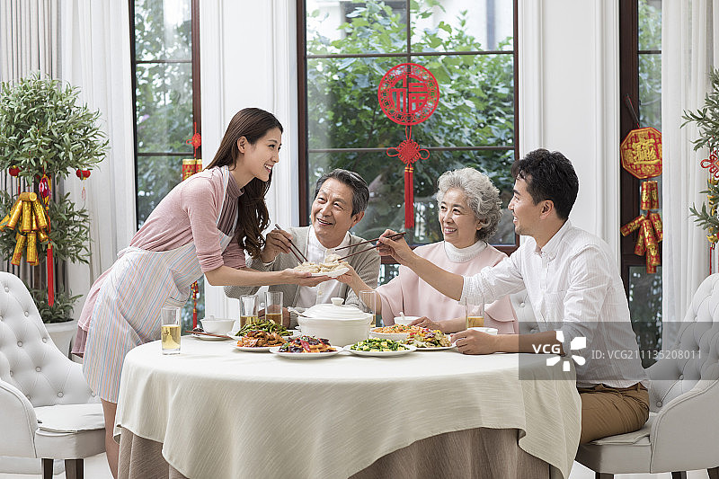 幸福家庭吃新年团圆饭图片素材