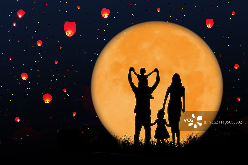 中秋月亮家庭团圆图片素材