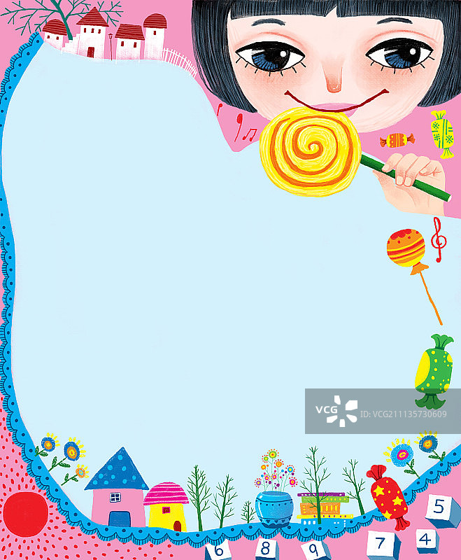 童趣边框插画系列-棒棒糖图片素材
