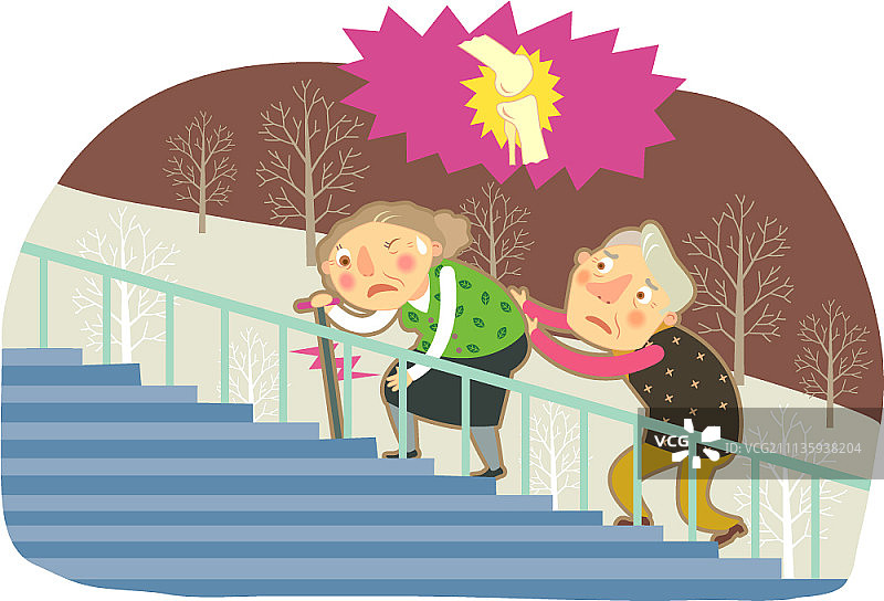 膝盖疼痛的老年妇女矢量插画图片素材