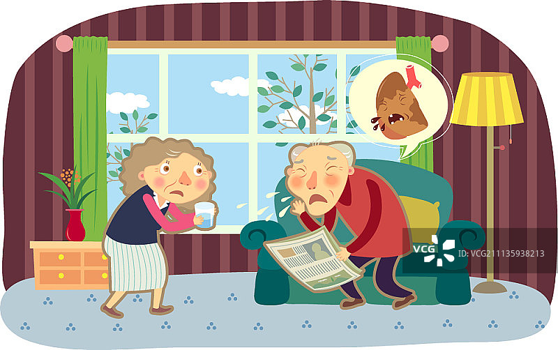 患肺炎的老年男人矢量插图图片素材
