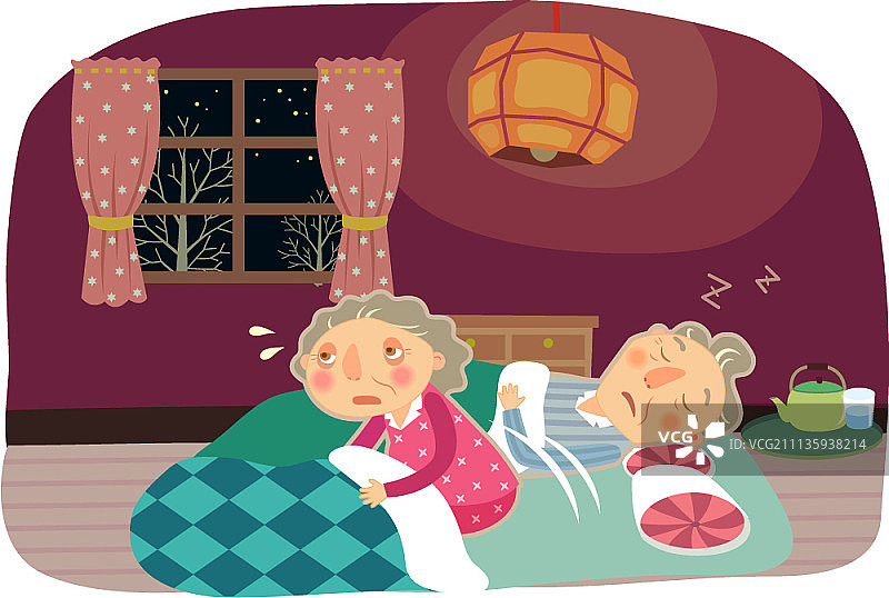 患有失眠症的老年妇女矢量插画图片素材