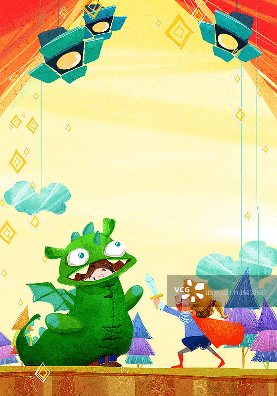 在舞台上表演的男孩和女孩图片素材