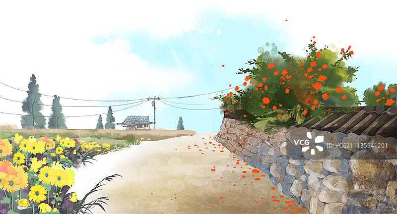 鲜花盛开的春天风景插画图片素材